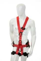 Personal protective equipment against falling from height. Safety and restraining harness with attachment elements for working i