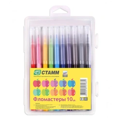 Markers "Apple", 10 colours. , flushable, plastic case, Europodweight