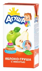 Juice apple-pear with pulp enriched with vitamins and minerals restored "Agusha" 0,5 litre for nutrition of nursing women.