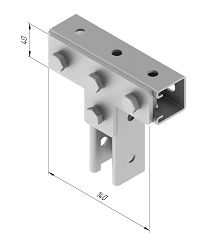 T-plate SMA 616, with overall dimensions 140x40 mm, metal thickness 5,0 mm, stainless steel grade AISI 304.