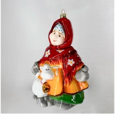 Handmade glass Christmas tree toy "Grandma with goat"