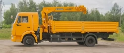 Flatbed truck with CMU (INMAN JSC IM150N, IM320), model 336995B on KAMAZ-4308-G5 chassis.