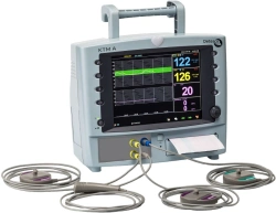 Maternal-fetal cardiological fetal monitor, version KTM A, consisting of: monoblock with pre-installed software; accumulator; ba