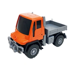 Mercedes flatbed dump truck "Unimog U 500" LUX BLACK (17,5 cm. Orange)
