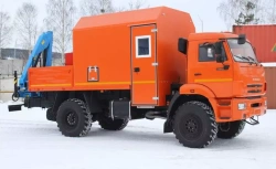 Vehicle for repair and maintenance of rocking machines with CMU (INMAN IM150N), model 336997, on KAMAZ 43205 chassis.