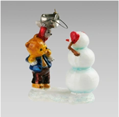 Handmade glass Christmas tree toy "Bear and hare making a snowman"