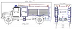 Fire tanker or fire-rescue vehicle type 2790S, modifications 2790S-01, 2790S-02, on the chassis of GAZ 3308, m