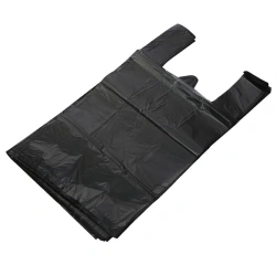 T-shirt bag black, 8 g, 15 microns, 32+(2*9)*60 cm, without pattern