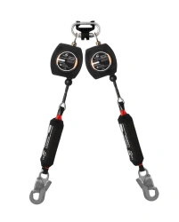 Double-shoulder retractor type safety device "HB-02 cable" with carabiner , item vpro HB02C duo 0052.