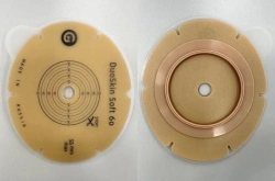 Rehabilitation device for stomical use in colostomies, ileostomies and urostomies: flat plate, convex plate.