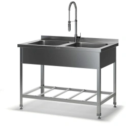 Table with solid drawn sinks VMSZ-N with stainless steel edge