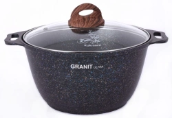 Cast aluminium 4L saucepan (with non-stick coating) TM Kukmara, with glass lid, "Granit ultra" line