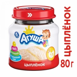 Canned poultry meat "chicken puree" homogenised "Agusha", 80g