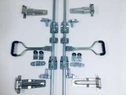 Fittings for car vans: rod lock, locking hinge, pipe support, lock, handle, awning tensioner lock,
