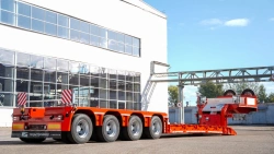 Semitrailer Tverstroimash 993941 modification F024 variant - platform with pneumatic suspension and extensions.