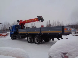 Special purpose vehicle with hydraulic loading crane of MKMA type on the basis of KAMAZ 43118 and its modifications 41K14G-L150