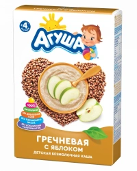 Porridge dry dairy-free quick-soluble buckwheat with apple, with prebiotic substances, t.zn. "Agusha", 200 g