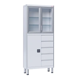 ??-02-"???" (???-6658.12) Two-section medical cabinet, two-leaf, of aluminium profile and stainless steel, with glass