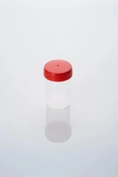 Disposable medical polymeric non-sterile 60 ml container with screw cap
