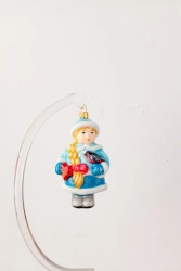 Christmas tree toy made of glass "Snow Maiden with a scythe and a bullfinch"