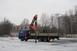 Special purpose vehicle with hydraulic loading crane of MKMA type on the basis of KAMAZ 65117 and its modifications 64K16N-UG