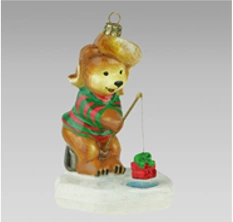 Handmade glass Christmas tree toy "Bear fishing"