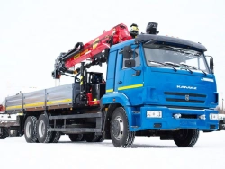 Special-purpose vehicle with hydraulic loading crane of MKMA type on the basis of KAMAZ 65117 and its modifications 64K06N-UA