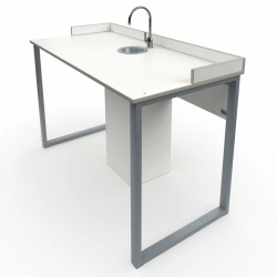 Pupil laboratory table with sides and sanitary ware on rectangular tube