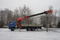 Special purpose vehicle with hydraulic loading crane of MKMA type on the basis of KAMAZ 65117 and its modifications 64K16N-U2