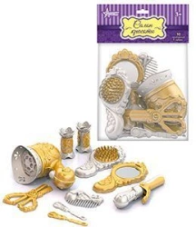 Hairdressing set with hair dryer (gold) (10 items in a big bag with a header)