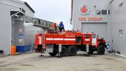 Fire tank truck with ladder ATSL-5,?-(50-70)-24, type 58819, modification 58819F, on chassis Ural-4320-1951-60, 4320-1951-62, 4