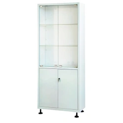 Medical metal two-section two-door cupboard with metal-glass doors for medicines SHM-2.102-"Aibolit" TU 9452-0