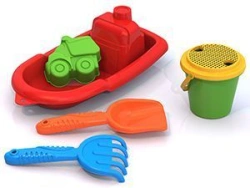 Sand Set ? 9 (small opaque bucket, sieve, barge, wave scoop, wave rake, transport mould)