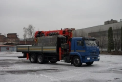 Special purpose vehicle with hydraulic loading crane of MKMA type on the basis of KAMAZ 65117 and its modifications 64K36N-U2