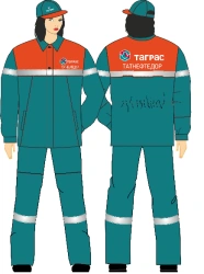 Women's high visibility signal suit (jacket, dungaree) for protection against general industrial contamination made of cotton fa