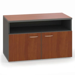 T09 2-door open alcove cabinet from the office furniture set "Strategy", available in 2 textures: N.Milano and Grey.