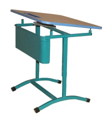 Single-seat metal-framed pupil's desk type II adjustable with adjustable table top angle