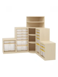 Corner corner game shelving unit 5 sections with container set / storage system Igroteca
