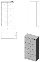 Metal wardrobe with eight doors and eight compartments (series MSH.O.8.8)