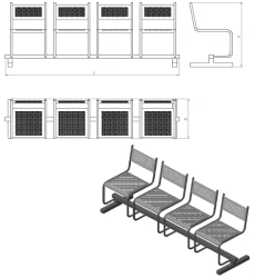 Perforated metal section with four chairs (SP.KV.4 series)