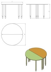 Children's play table semicircular, height-adjustable (series DST.PKR.R)